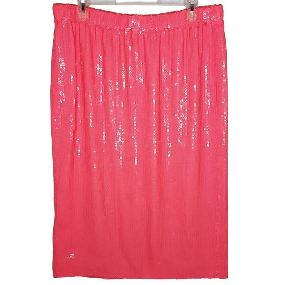 J. Crew Collection Pull-on Midi Skirt Allover Sequins Pink Large Holiday Pencil - Picture 1 of 13